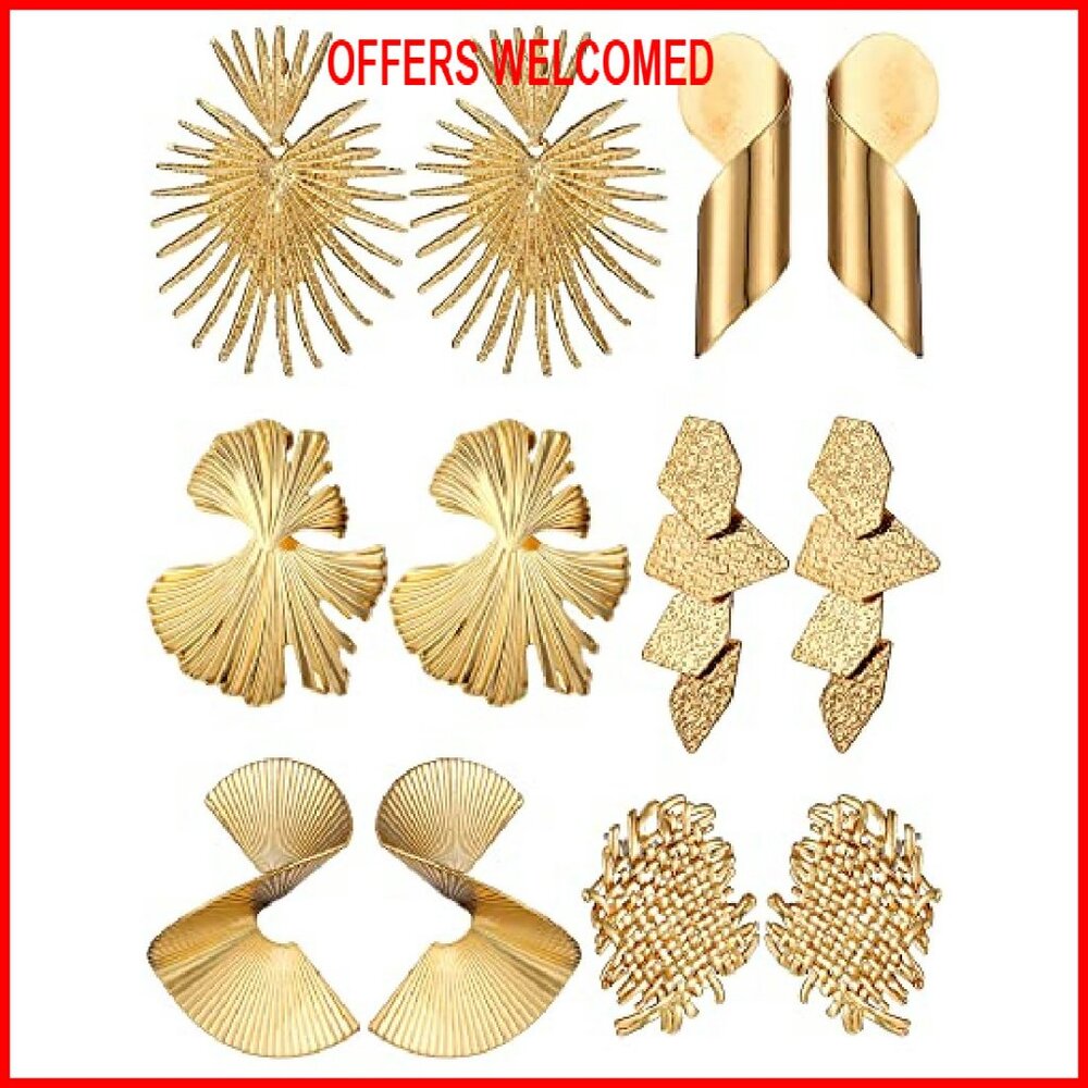 6 Pair Statement Earrings Geometric Drop Dangle A… - image 2